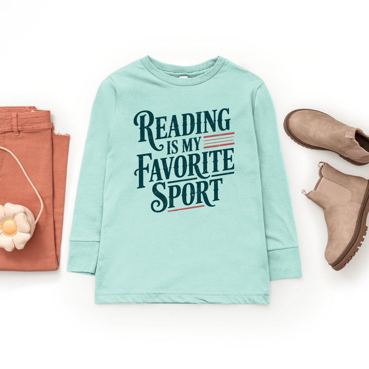 Reading Is My Favorite Sport Stripes - Youth Long Sleeve Graphic T-Shirt