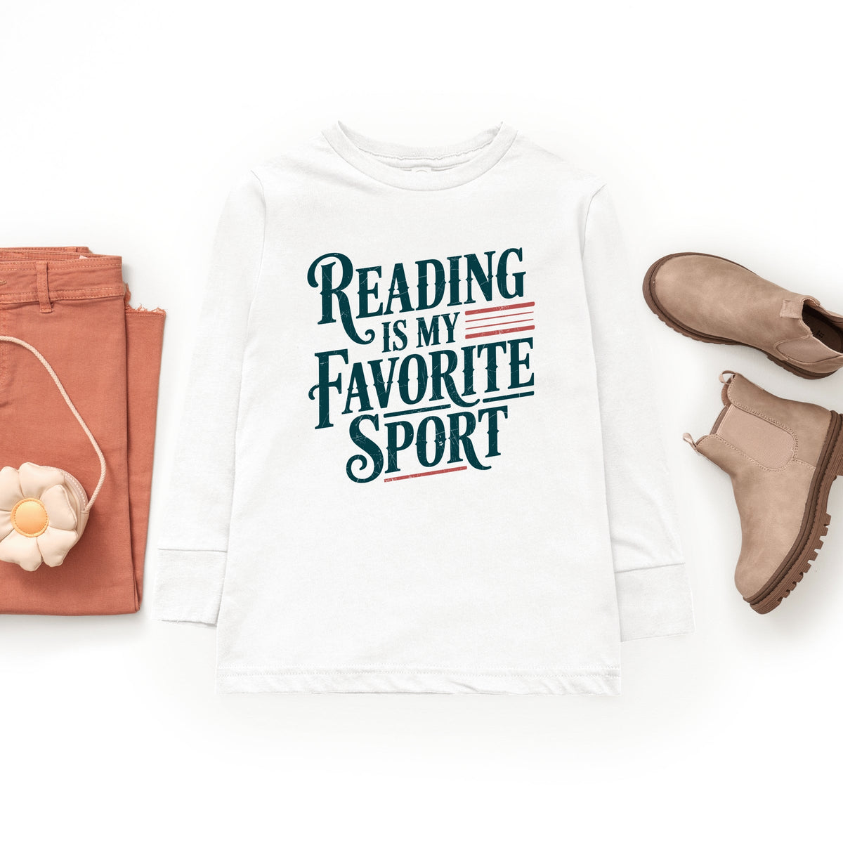 Reading Is My Favorite Sport Stripes - Youth Long Sleeve Graphic T-Shirt
