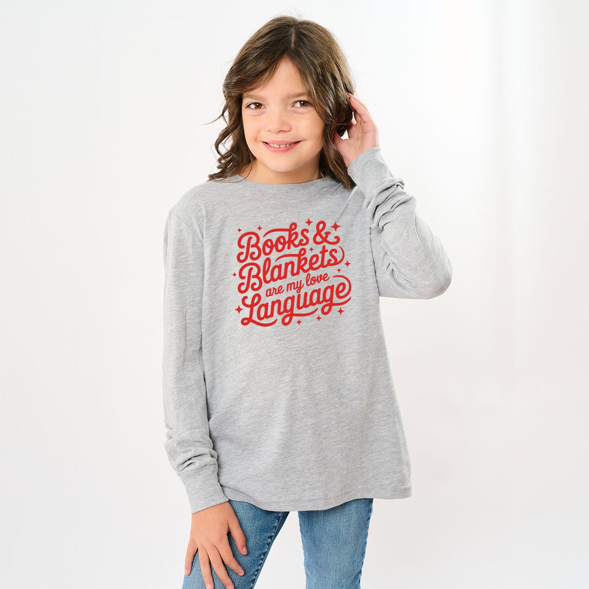 Books & Blankets Are My Love Language - Youth Long Sleeve Graphic T-Shirt