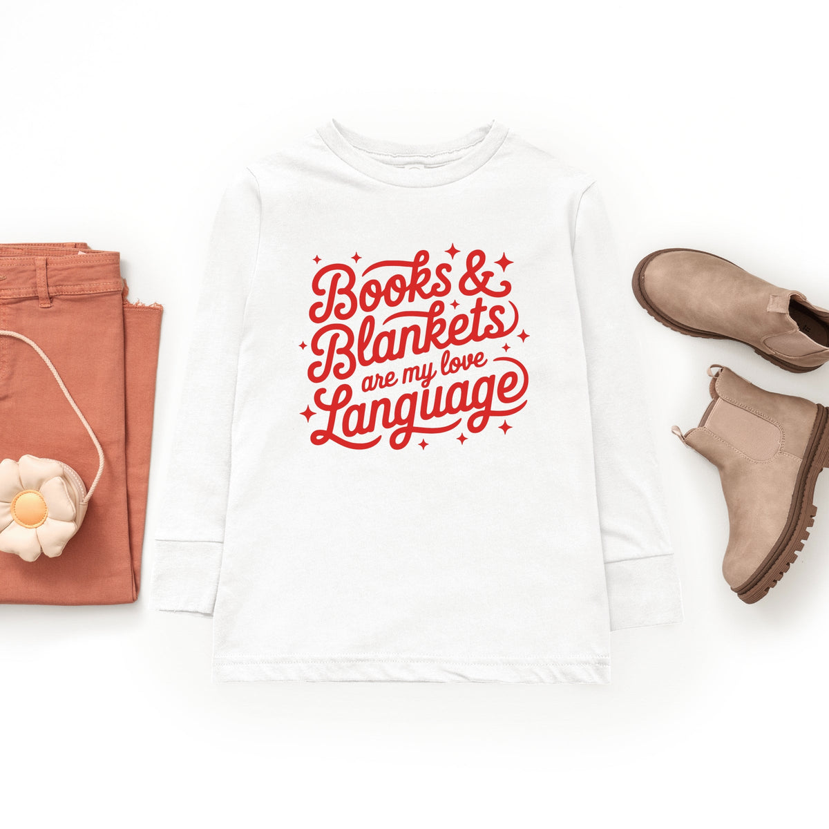 Books & Blankets Are My Love Language - Youth Long Sleeve Graphic T-Shirt