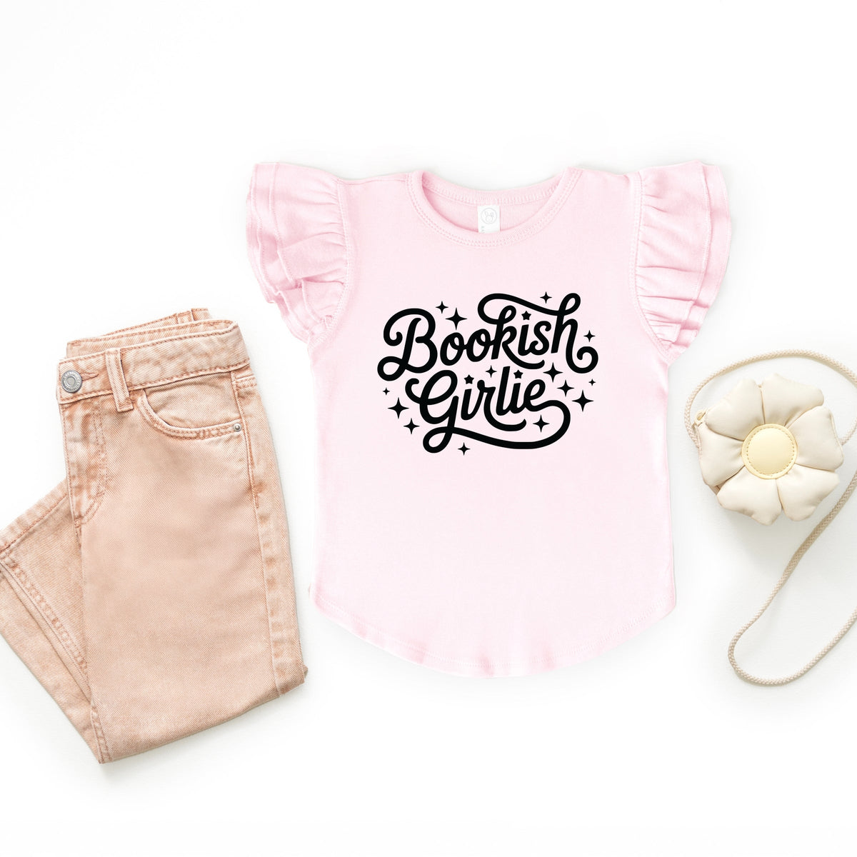 Bookish Girlie Cursive Stars - Flutter Sleeve Graphic T-Shirt