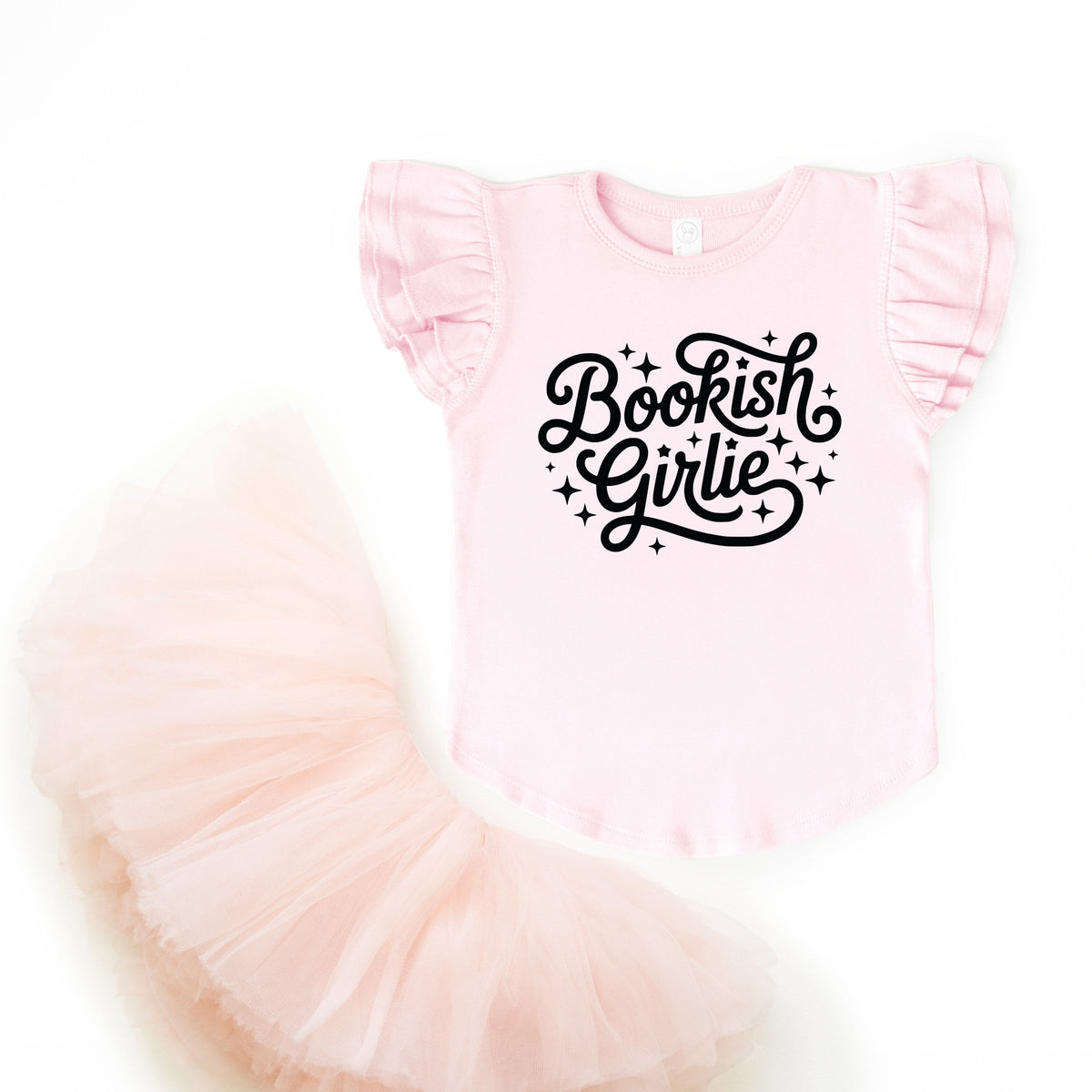 Bookish Girlie Cursive Stars - Flutter Sleeve Graphic T-Shirt