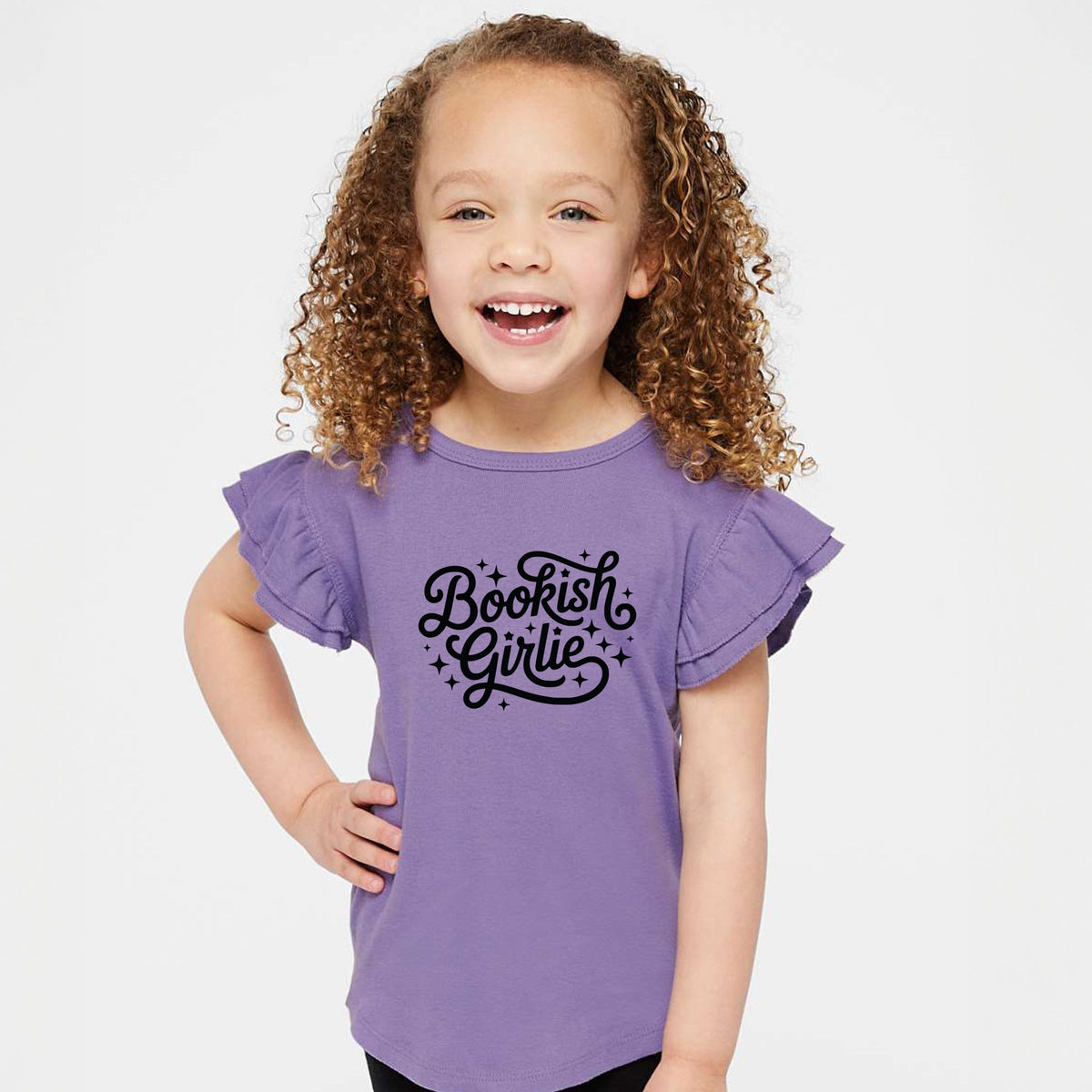 Bookish Girlie Cursive Stars - Flutter Sleeve Graphic T-Shirt