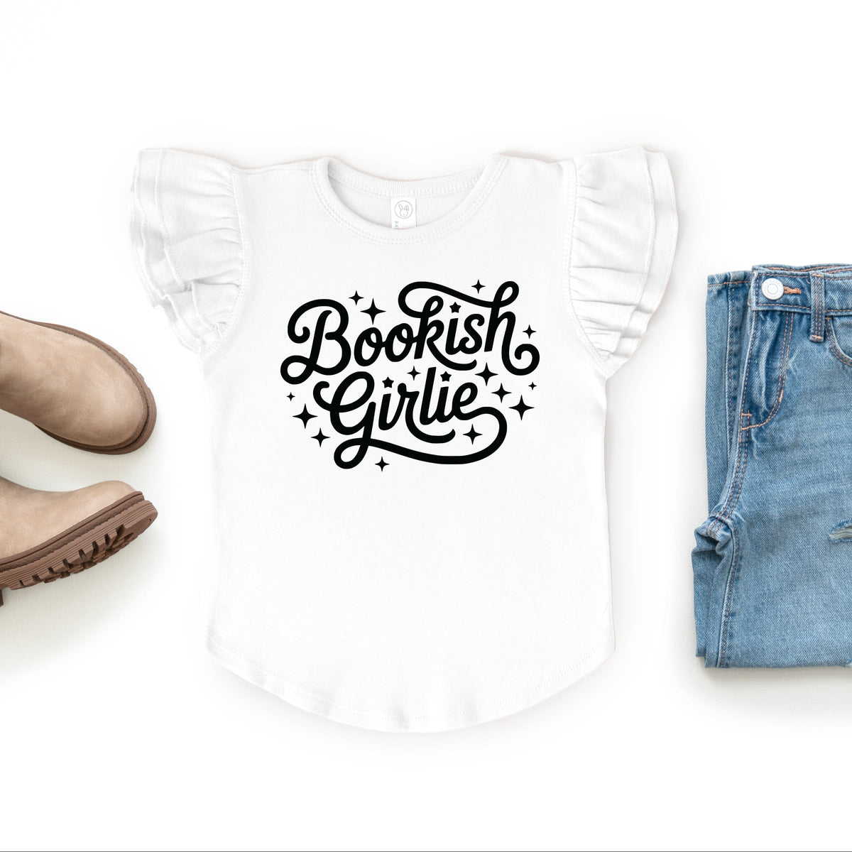 Bookish Girlie Cursive Stars - Flutter Sleeve Graphic T-Shirt
