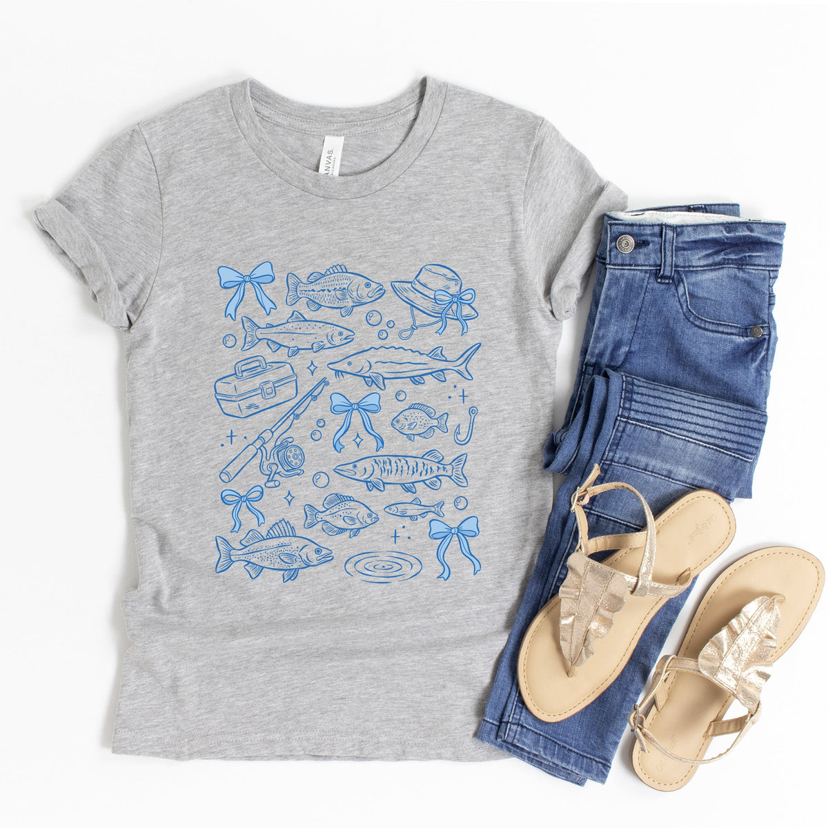 Fishing Sketched Collage - Youth Short Sleeve Graphic T-Shirt