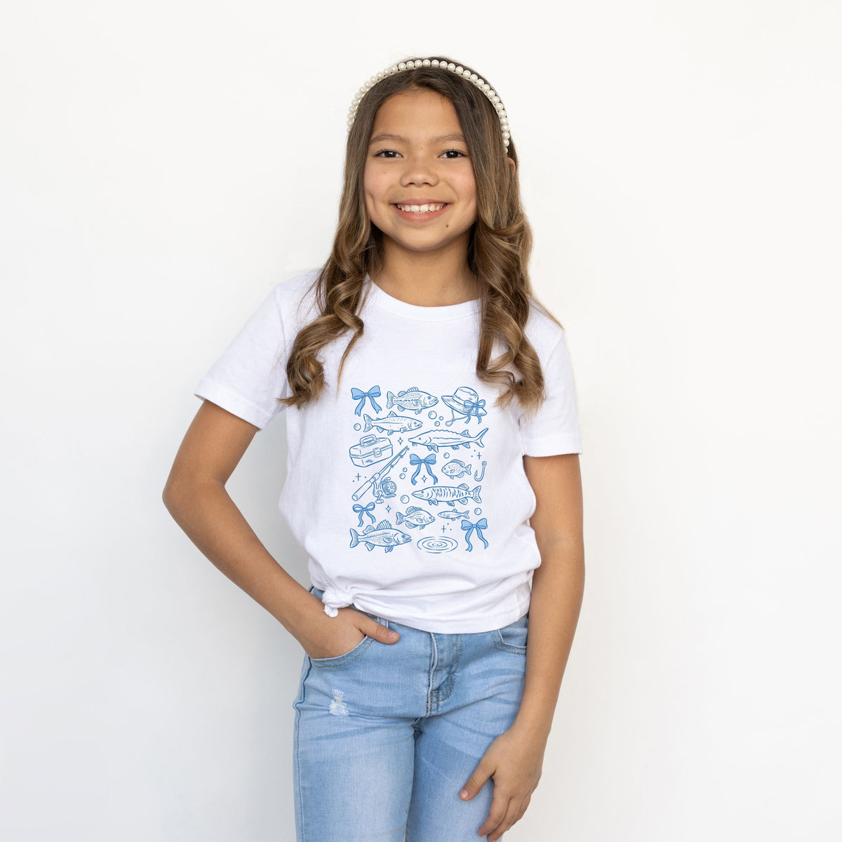 Fishing Sketched Collage - Youth Short Sleeve Graphic T-Shirt
