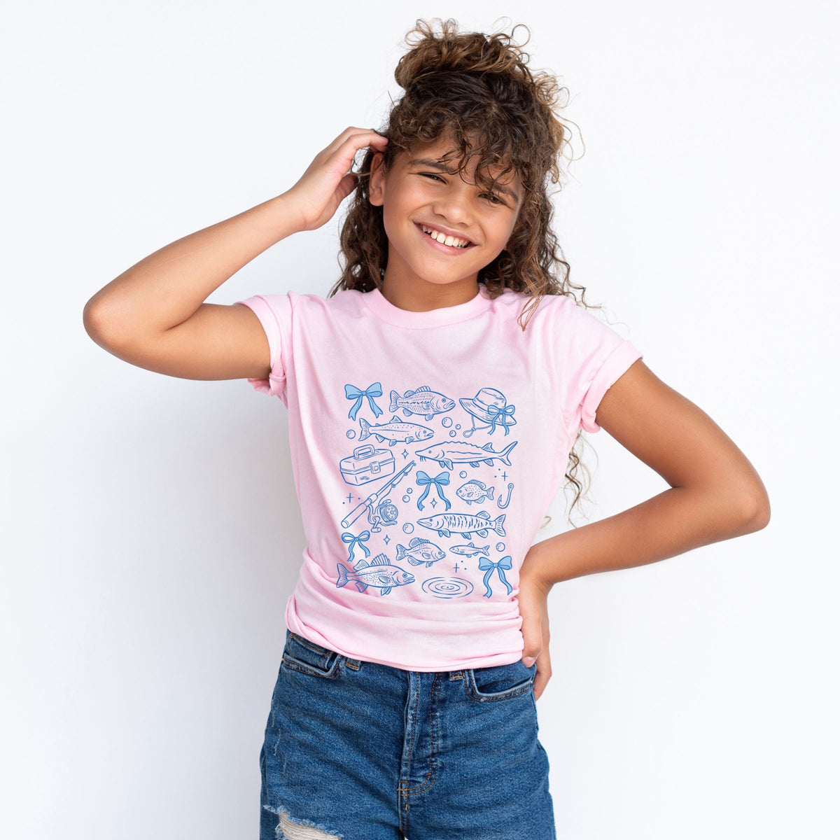 Fishing Sketched Collage - Youth Short Sleeve Graphic T-Shirt