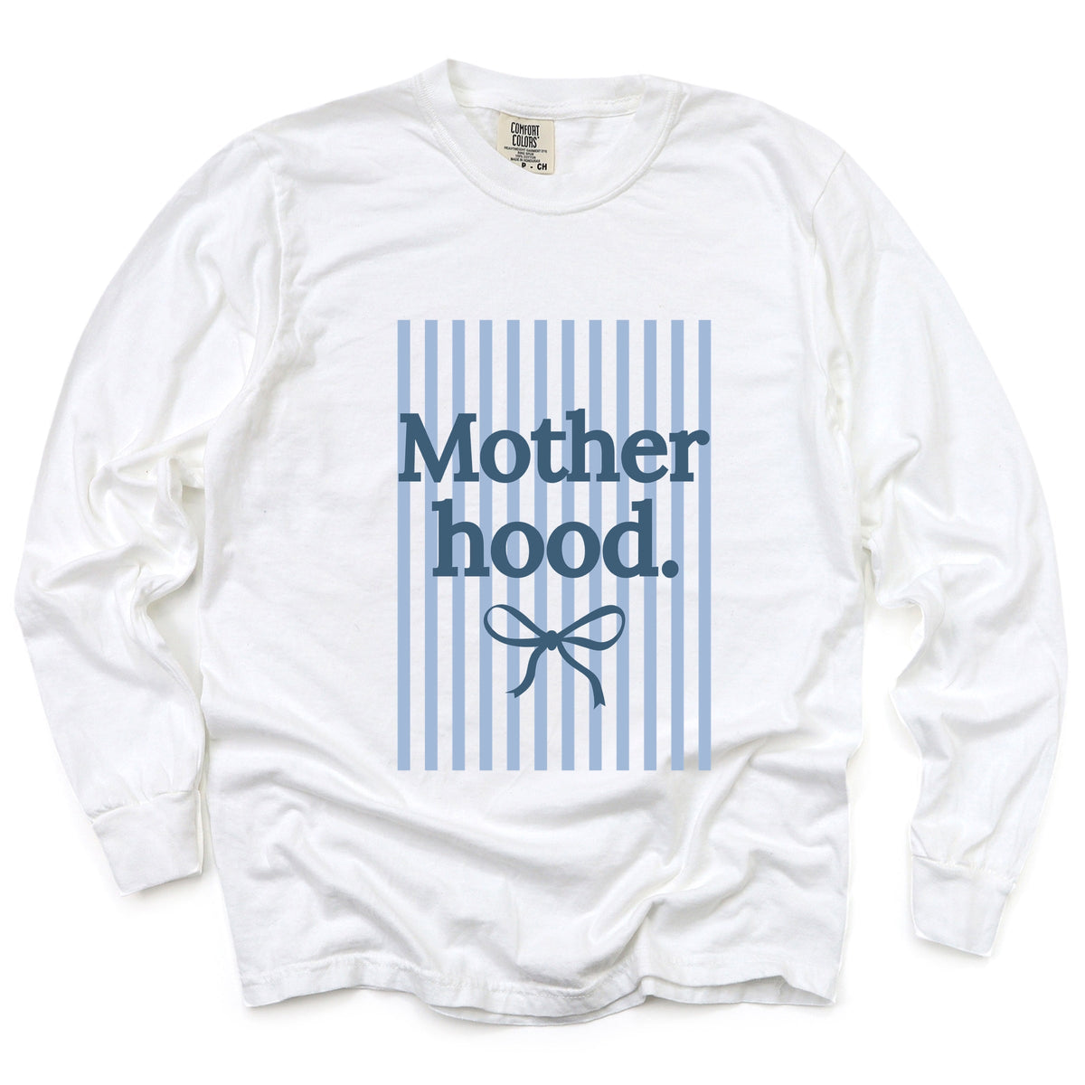 Blue Motherhood Stripes - Women's Garment Dyed Long Sleeve Graphic T-Shirt