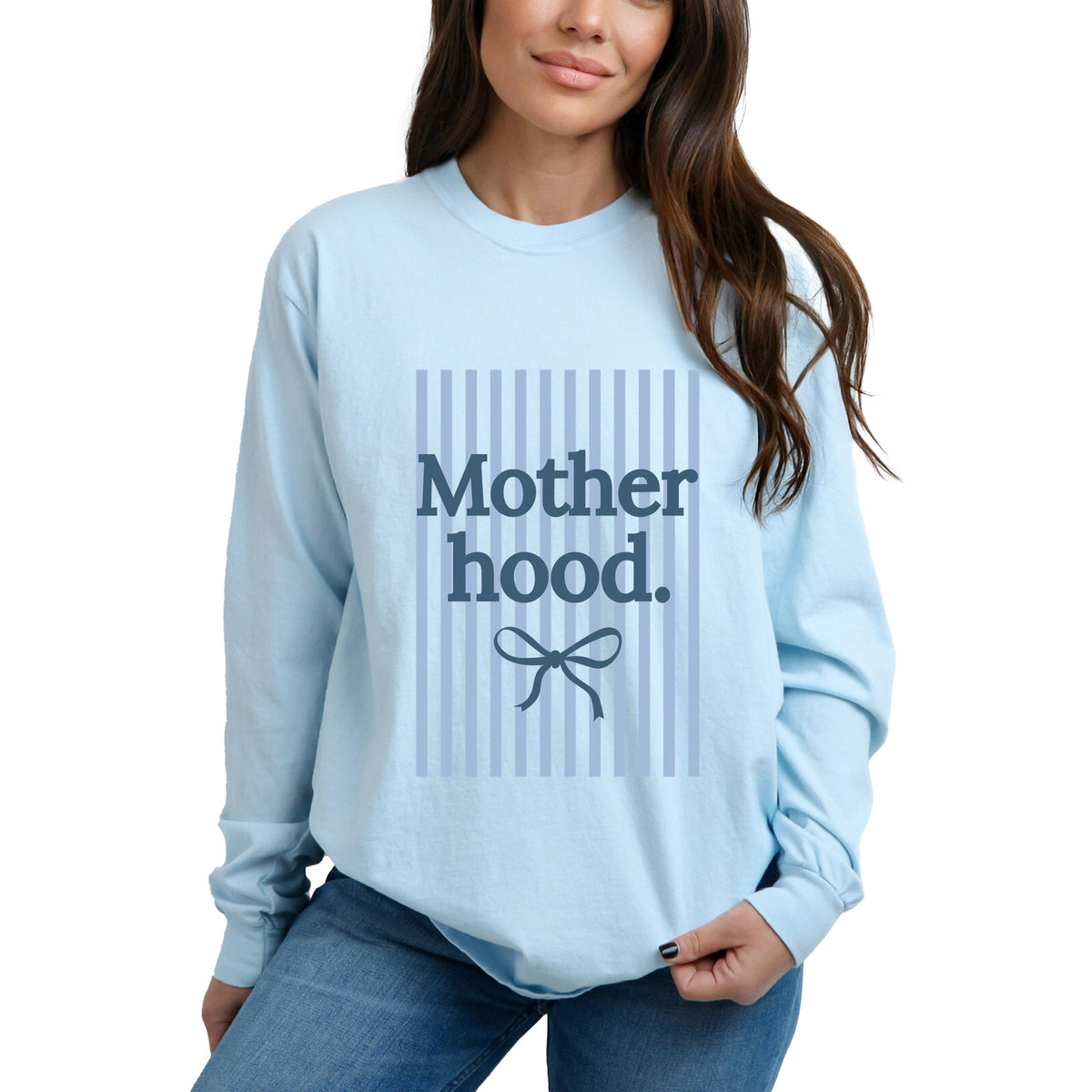 Blue Motherhood Stripes - Women's Garment Dyed Long Sleeve Graphic T-Shirt