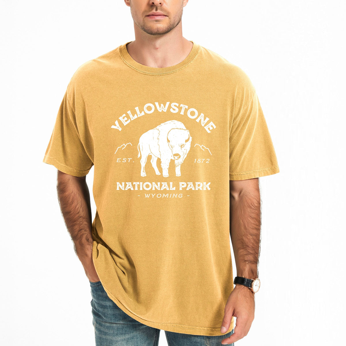 Vintage Yellowstone National Park - Men's Garment Dyed Graphic T-Shirt