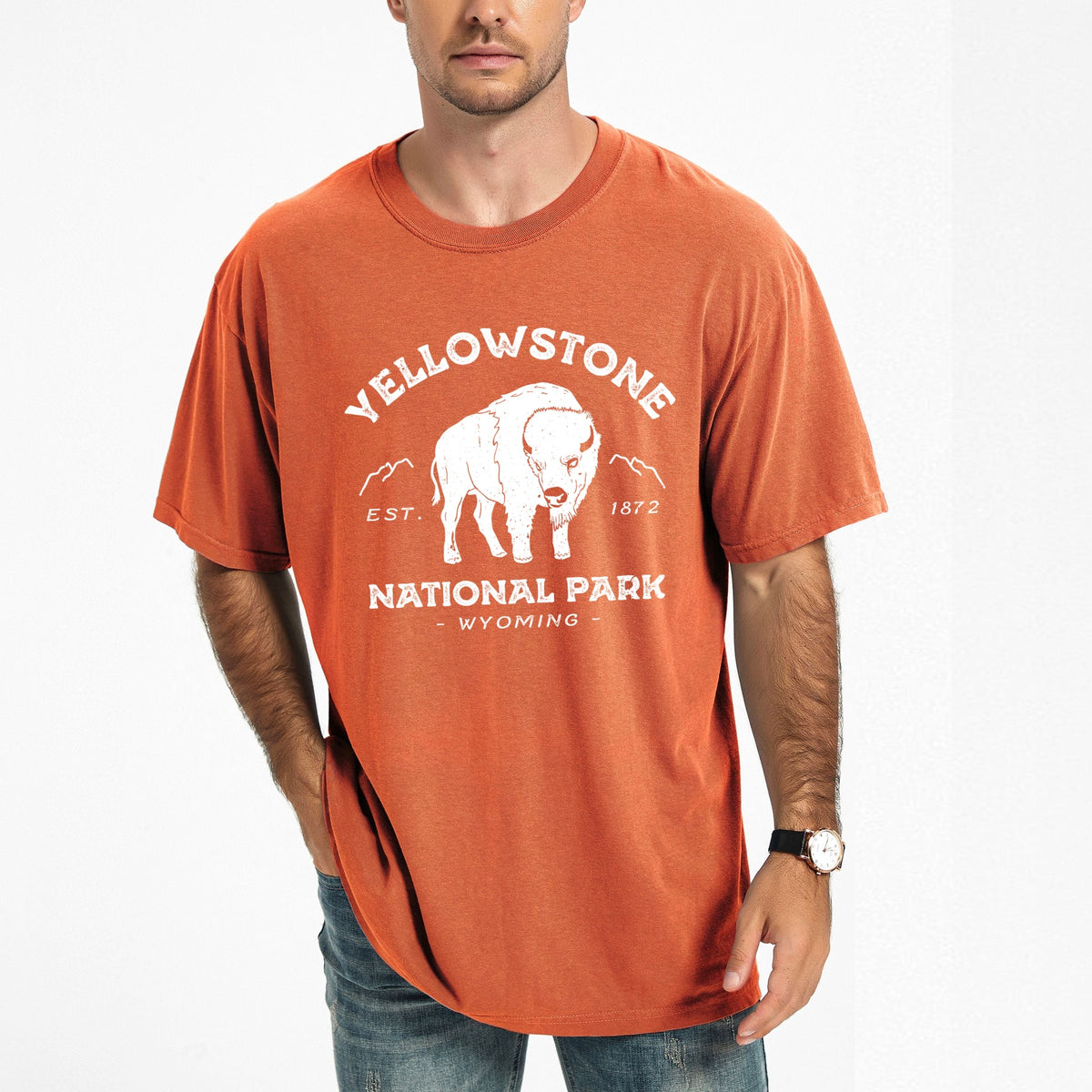 Vintage Yellowstone National Park - Men's Garment Dyed Graphic T-Shirt