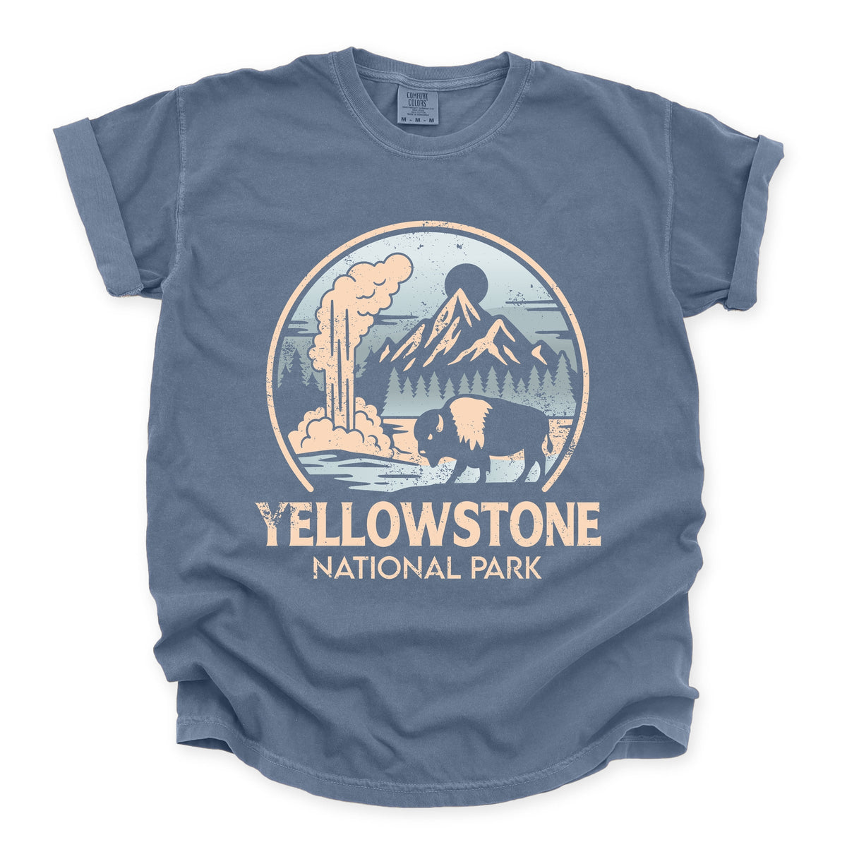 Yellowstone National Park Two-Toned Circle - Womens Garment Dyed Graphic T-Shirt