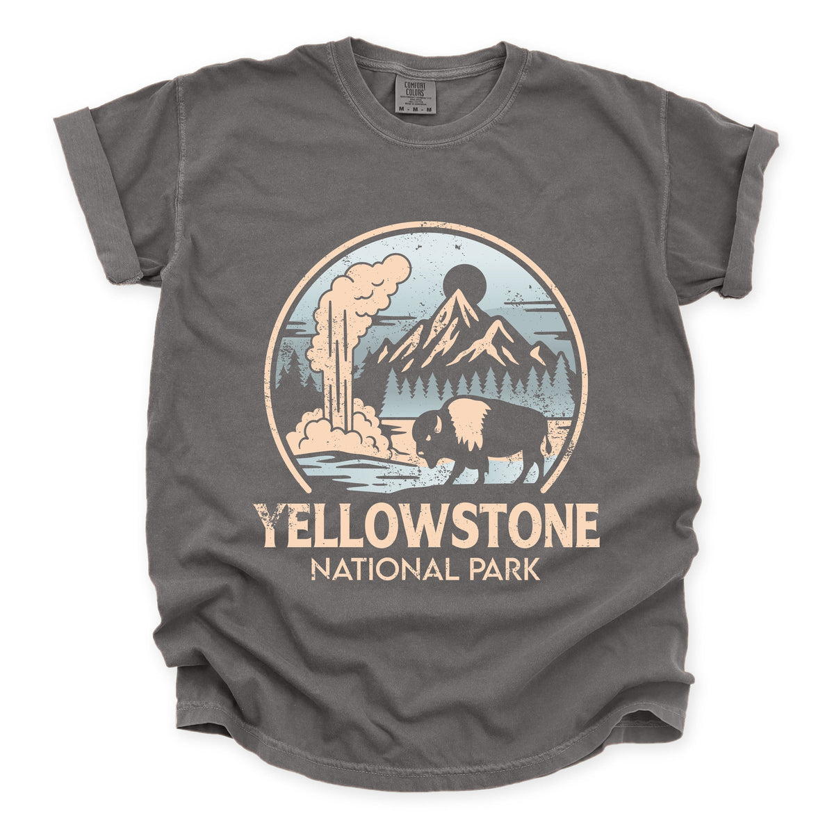 Yellowstone National Park Two-Toned Circle - Womens Garment Dyed Graphic T-Shirt