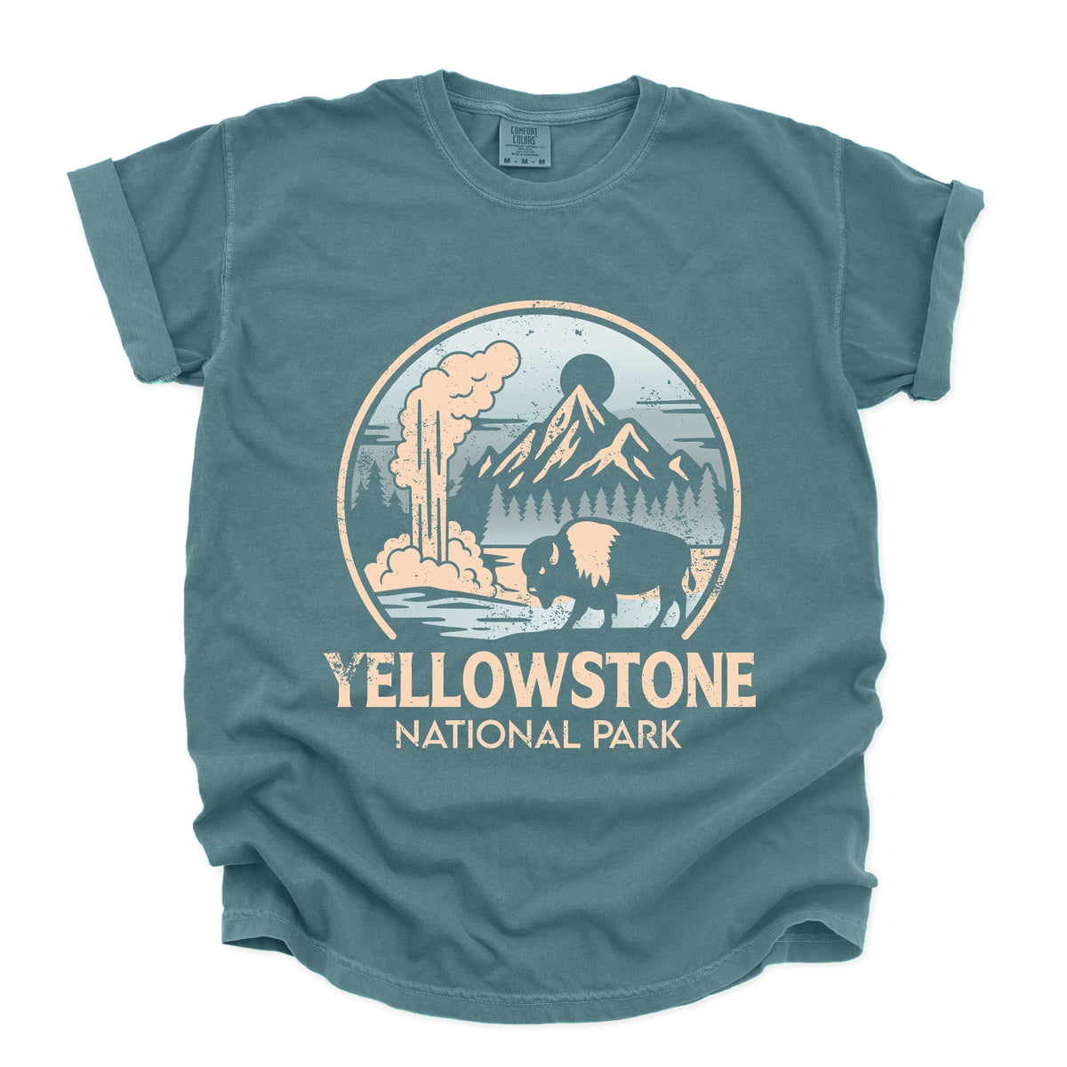 Yellowstone National Park Two-Toned Circle - Womens Garment Dyed Graphic T-Shirt