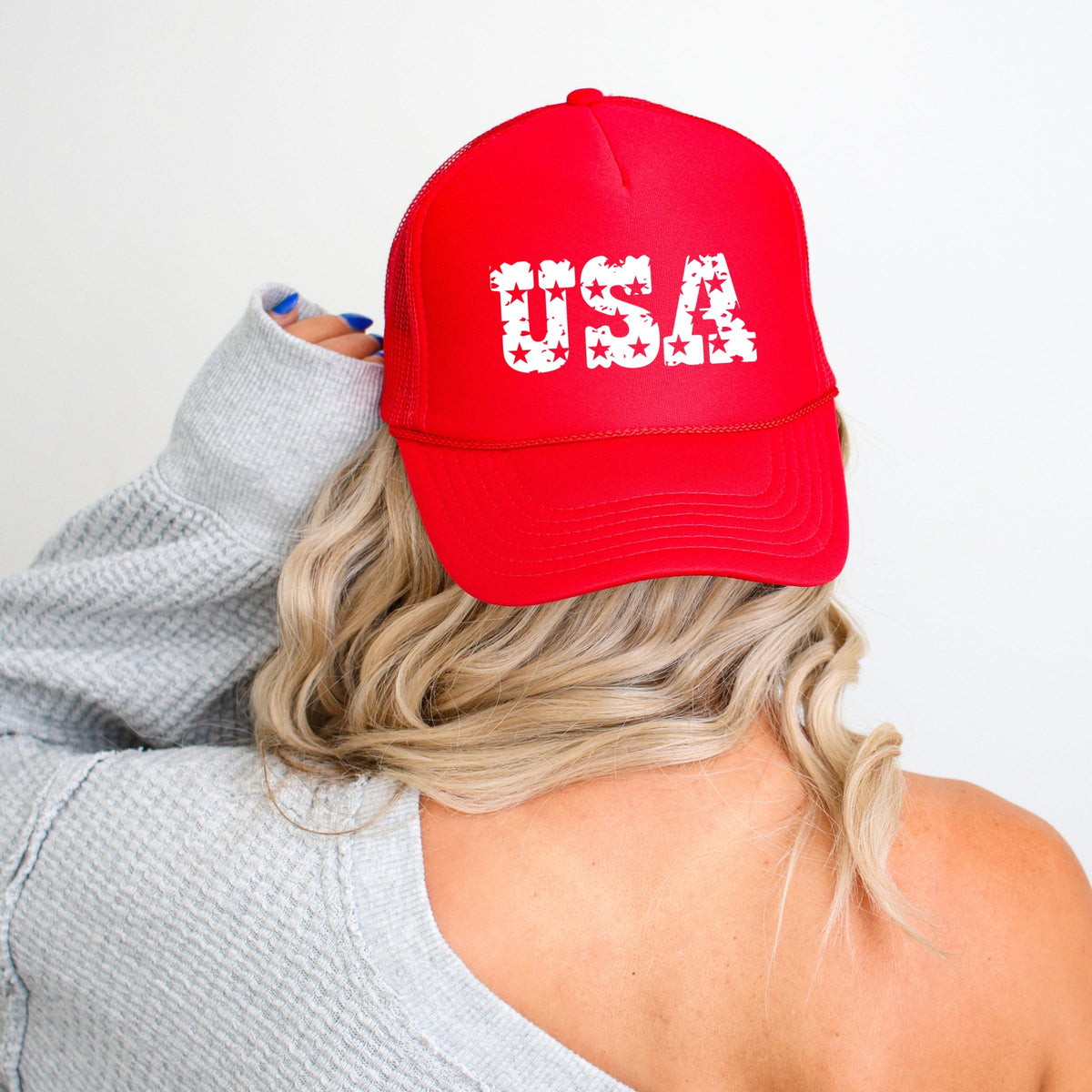 USA Distressed Stars - Women's Graphic Foam Trucker Hat