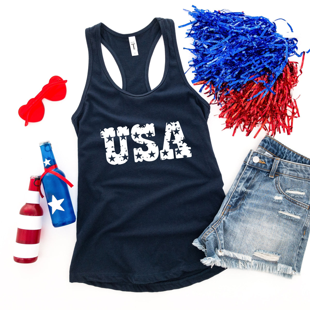 USA Distressed Stars - Women's Graphic Racerback Tank Top
