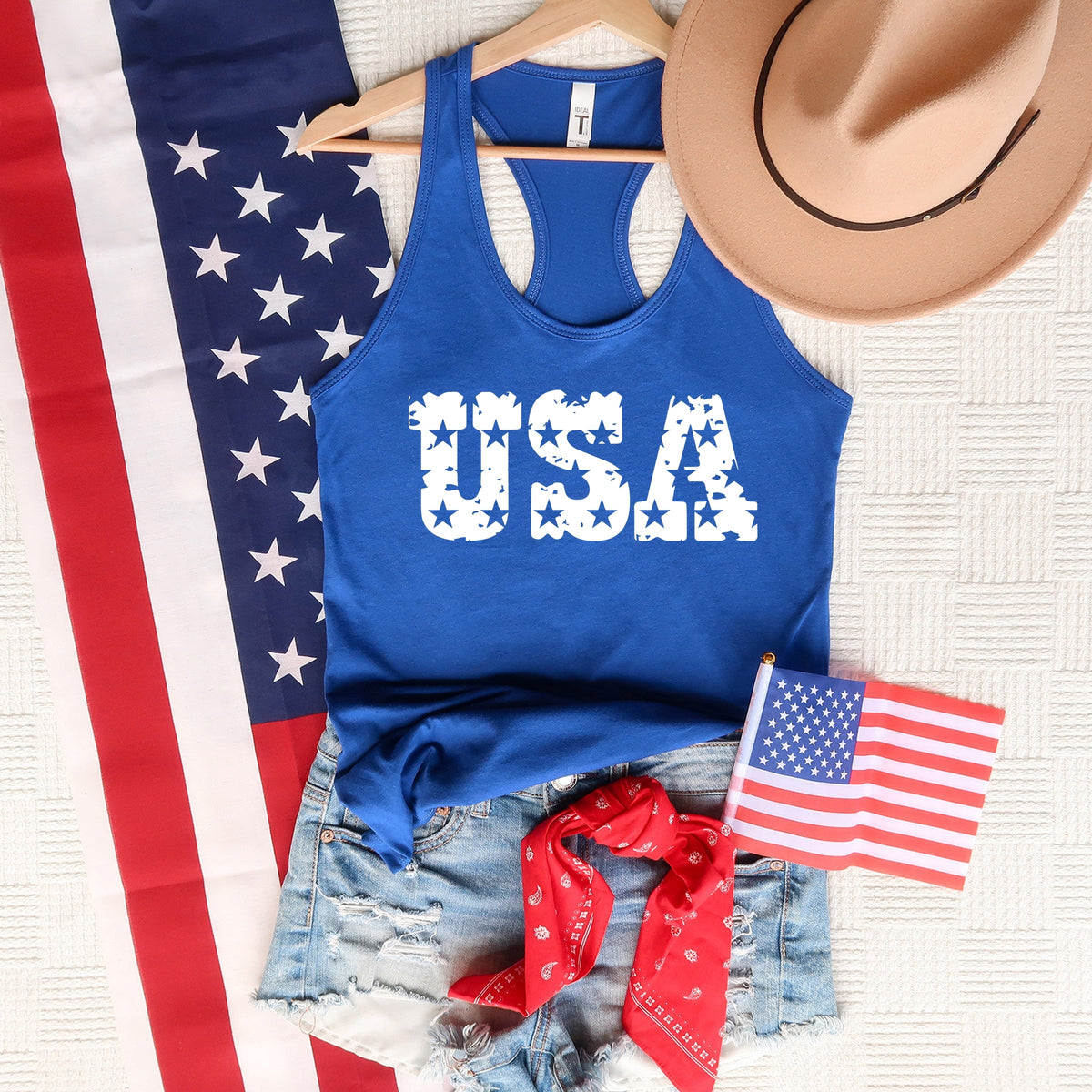 USA Distressed Stars - Women's Graphic Racerback Tank Top