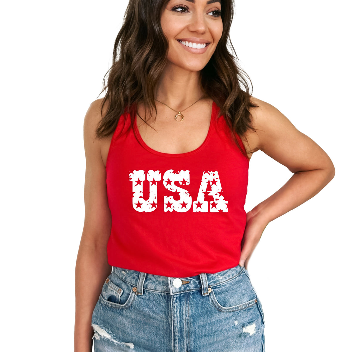 USA Distressed Stars - Women's Graphic Racerback Tank Top