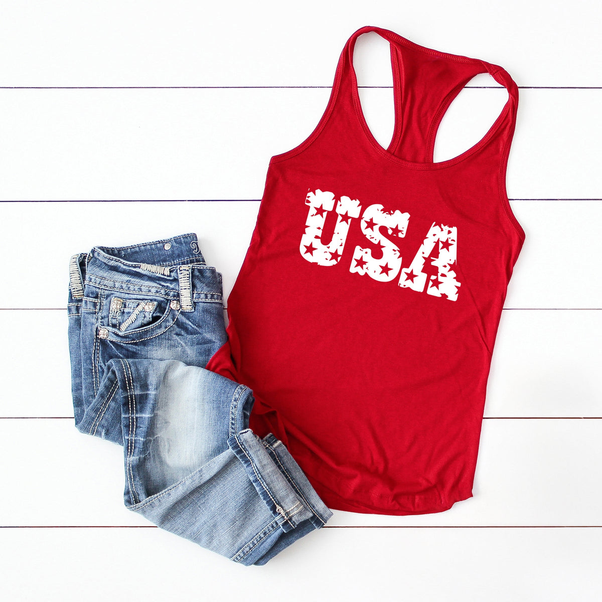 USA Distressed Stars - Women's Graphic Racerback Tank Top