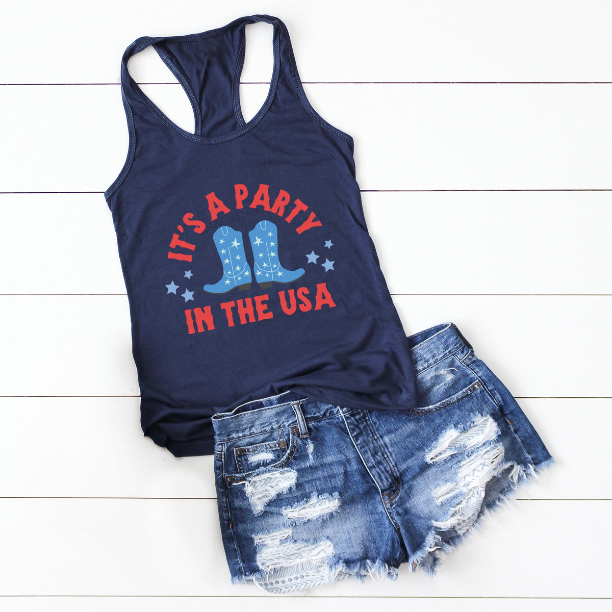 It's A Party Boots - Women's Graphic Racerback Tank Top
