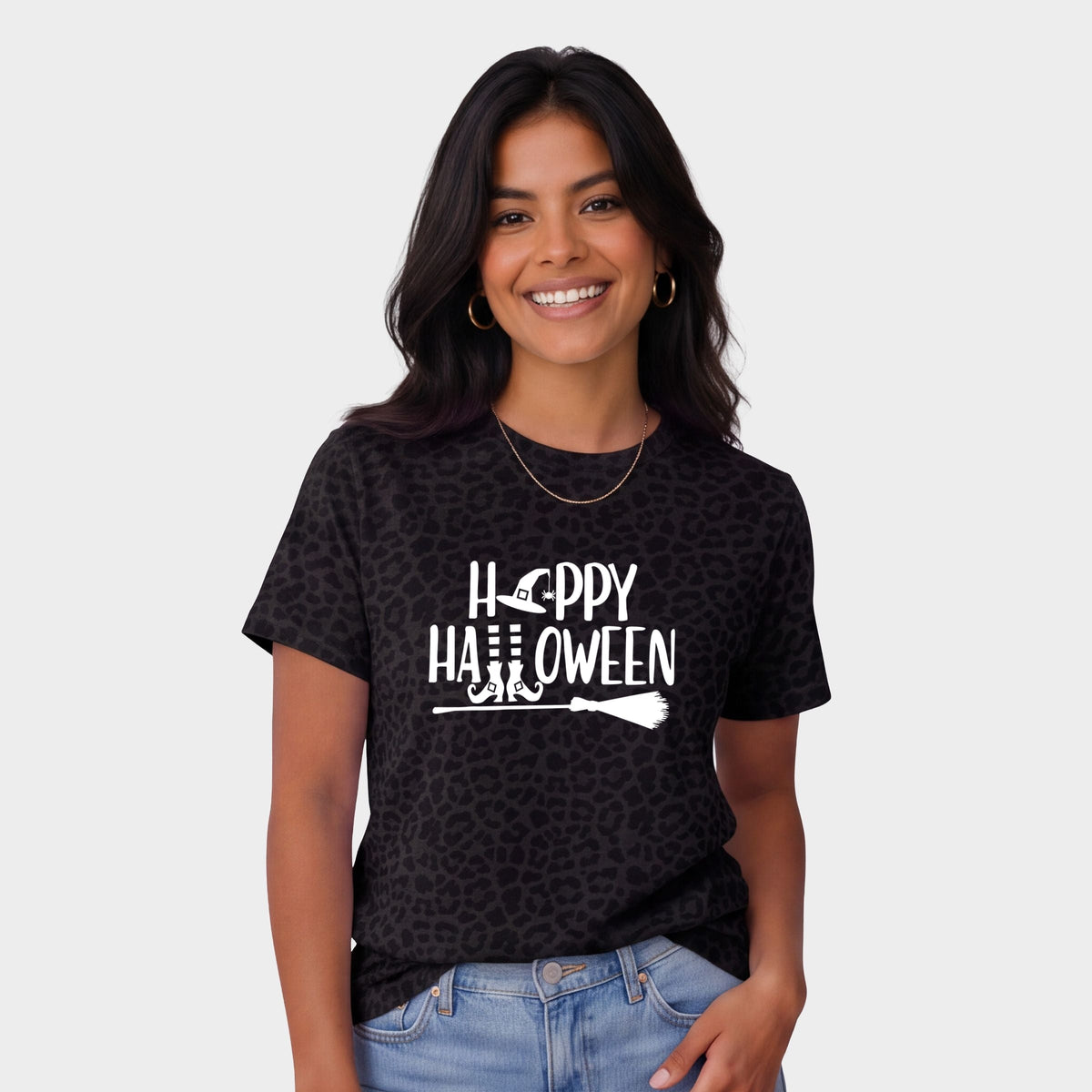Happy Halloween Witch - Women's Leopard Print Tee