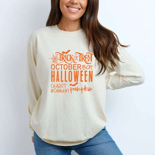 Halloween Sayings - Women's Garment Dyed Long Sleeve Graphic T-Shirt