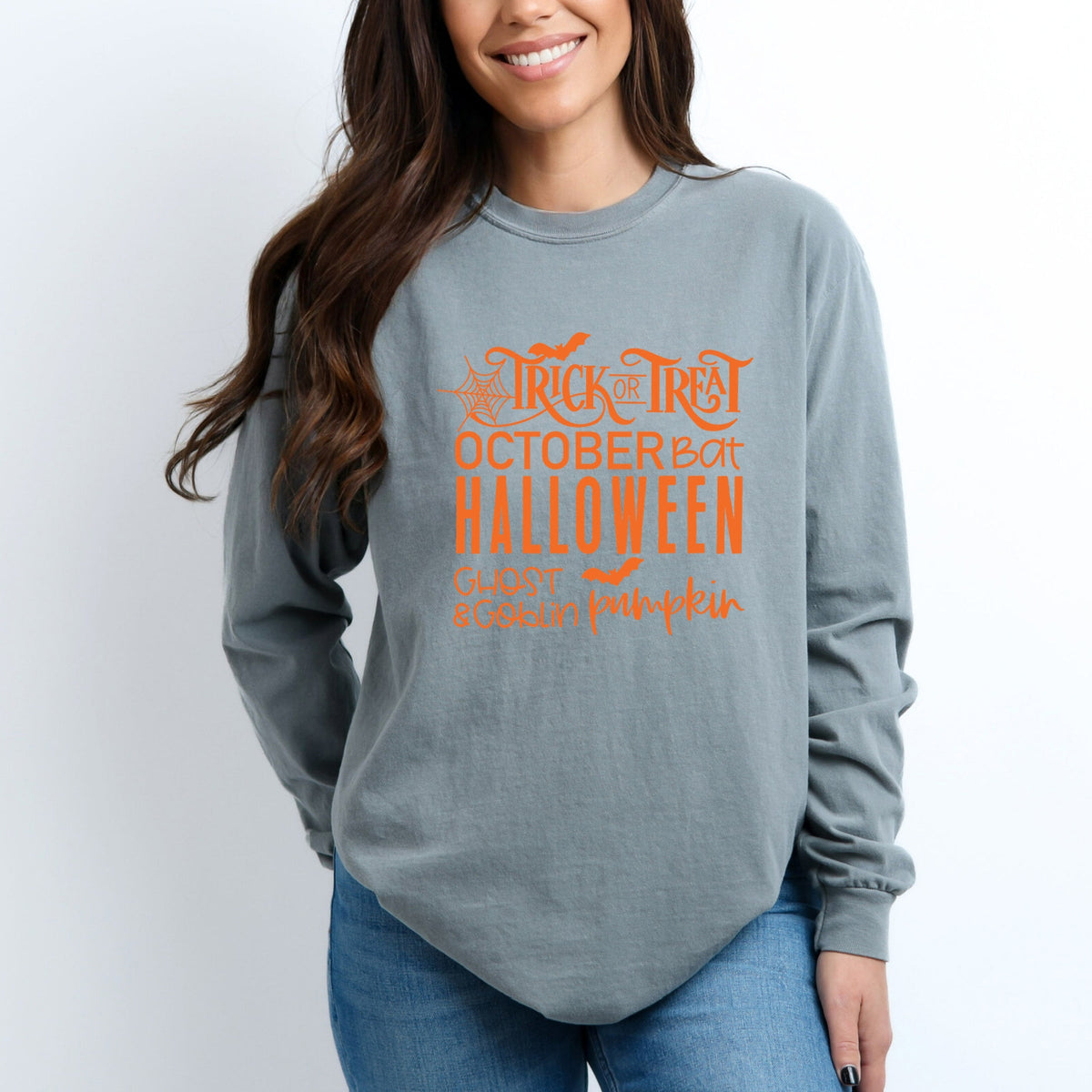 Halloween Sayings - Women's Garment Dyed Long Sleeve Graphic T-Shirt