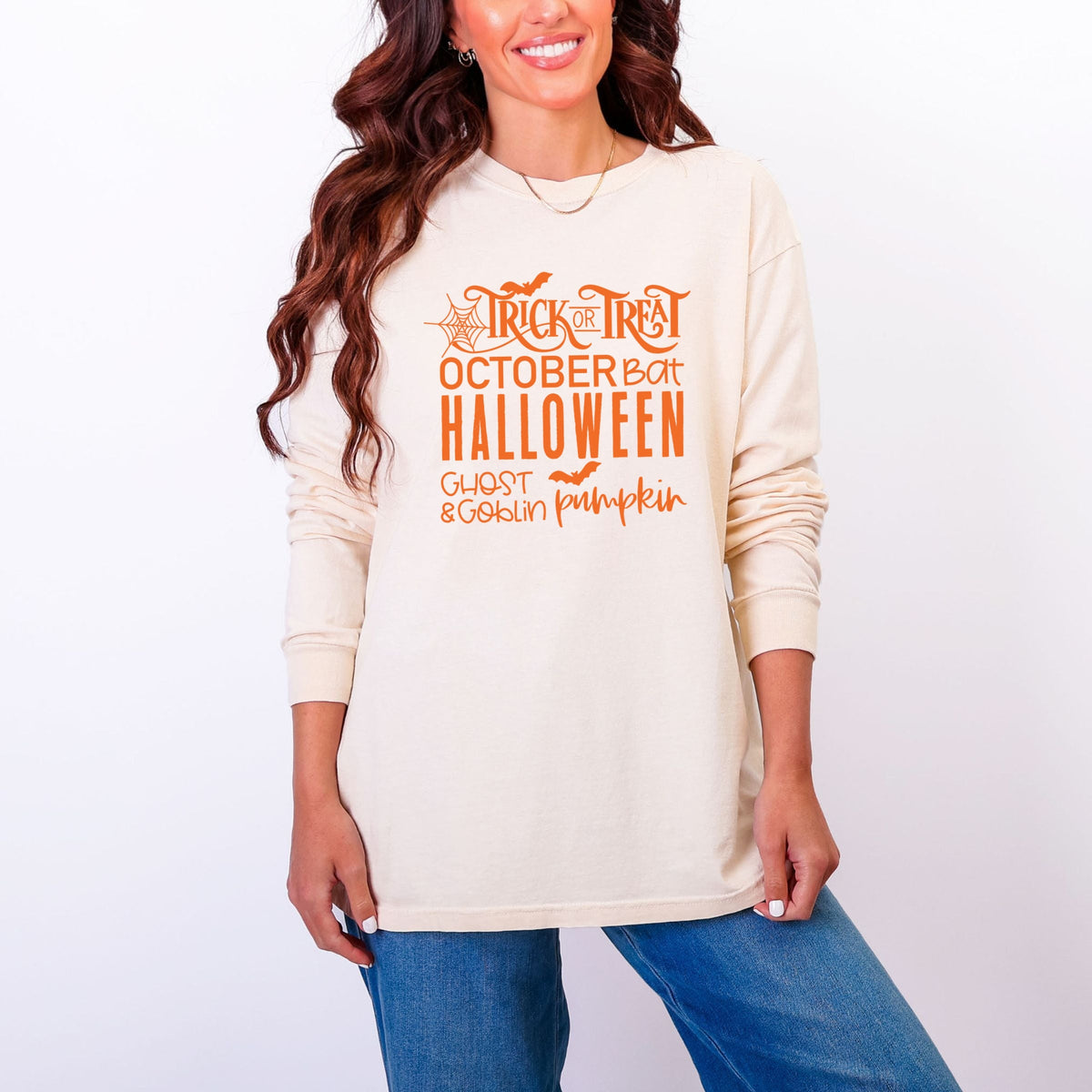 Halloween Sayings - Women's Garment Dyed Long Sleeve Graphic T-Shirt