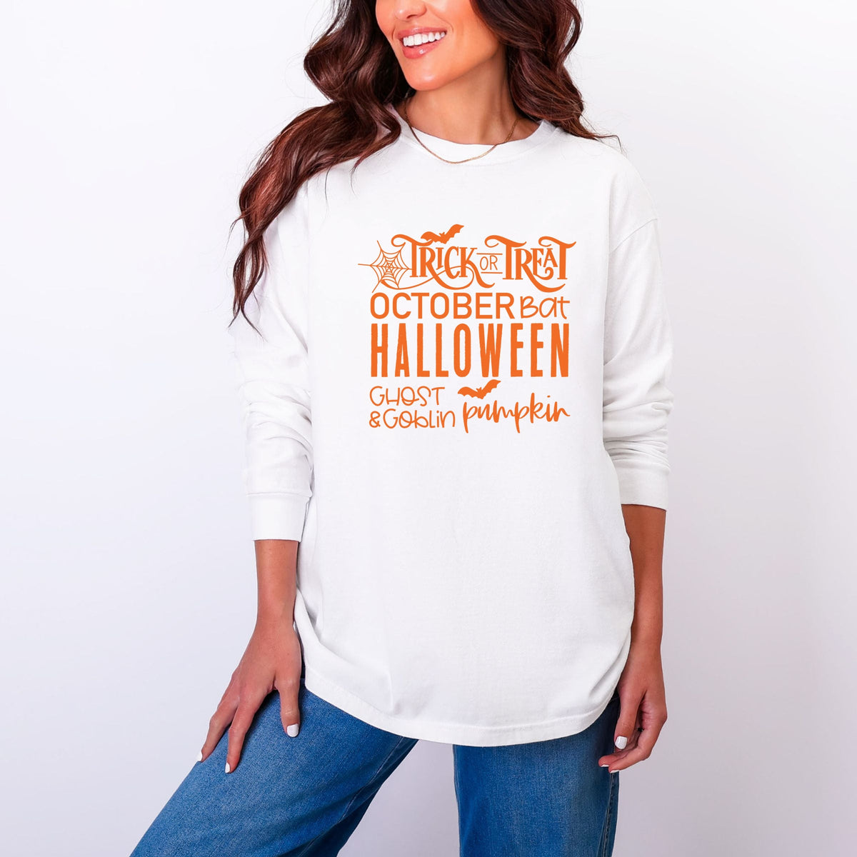 Halloween Sayings - Women's Garment Dyed Long Sleeve Graphic T-Shirt