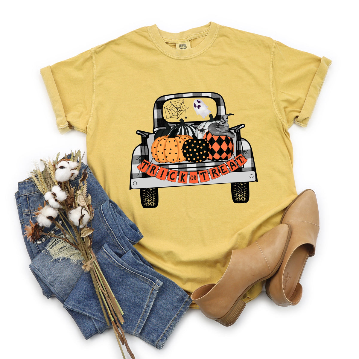 Trick Or Treat Truck - Women's Garment Dyed Graphic T-Shirt