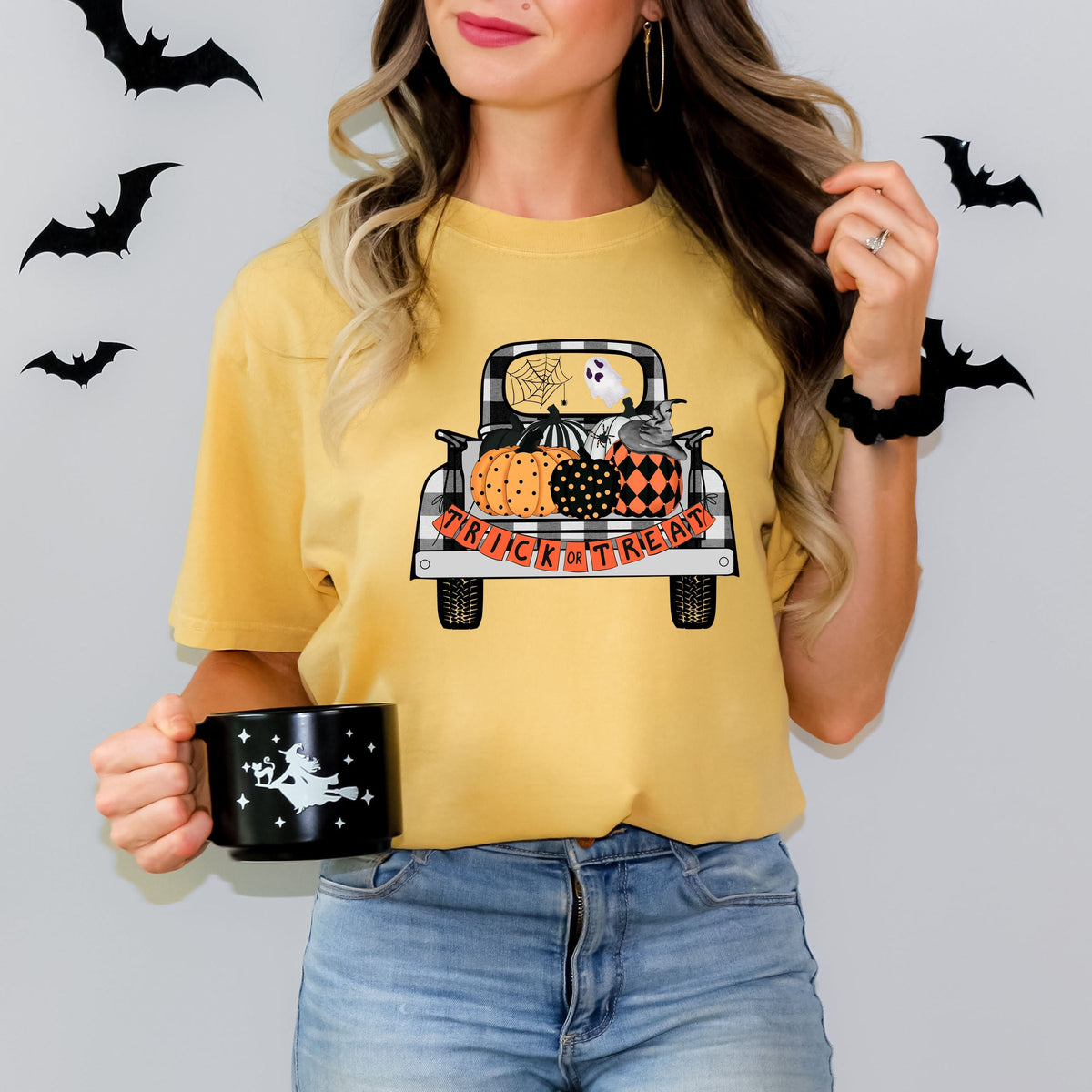 Trick Or Treat Truck - Women's Garment Dyed Graphic T-Shirt
