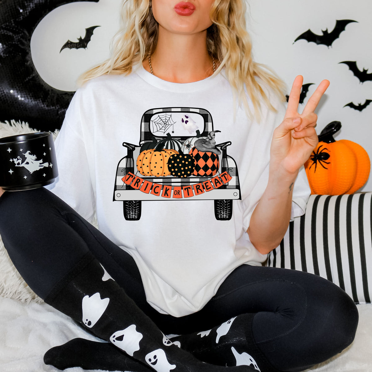 Trick Or Treat Truck - Women's Garment Dyed Graphic T-Shirt