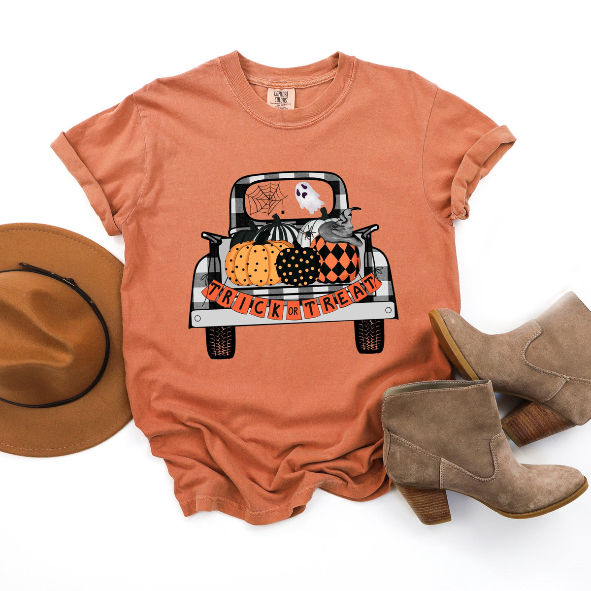 Trick Or Treat Truck - Women's Garment Dyed Graphic T-Shirt