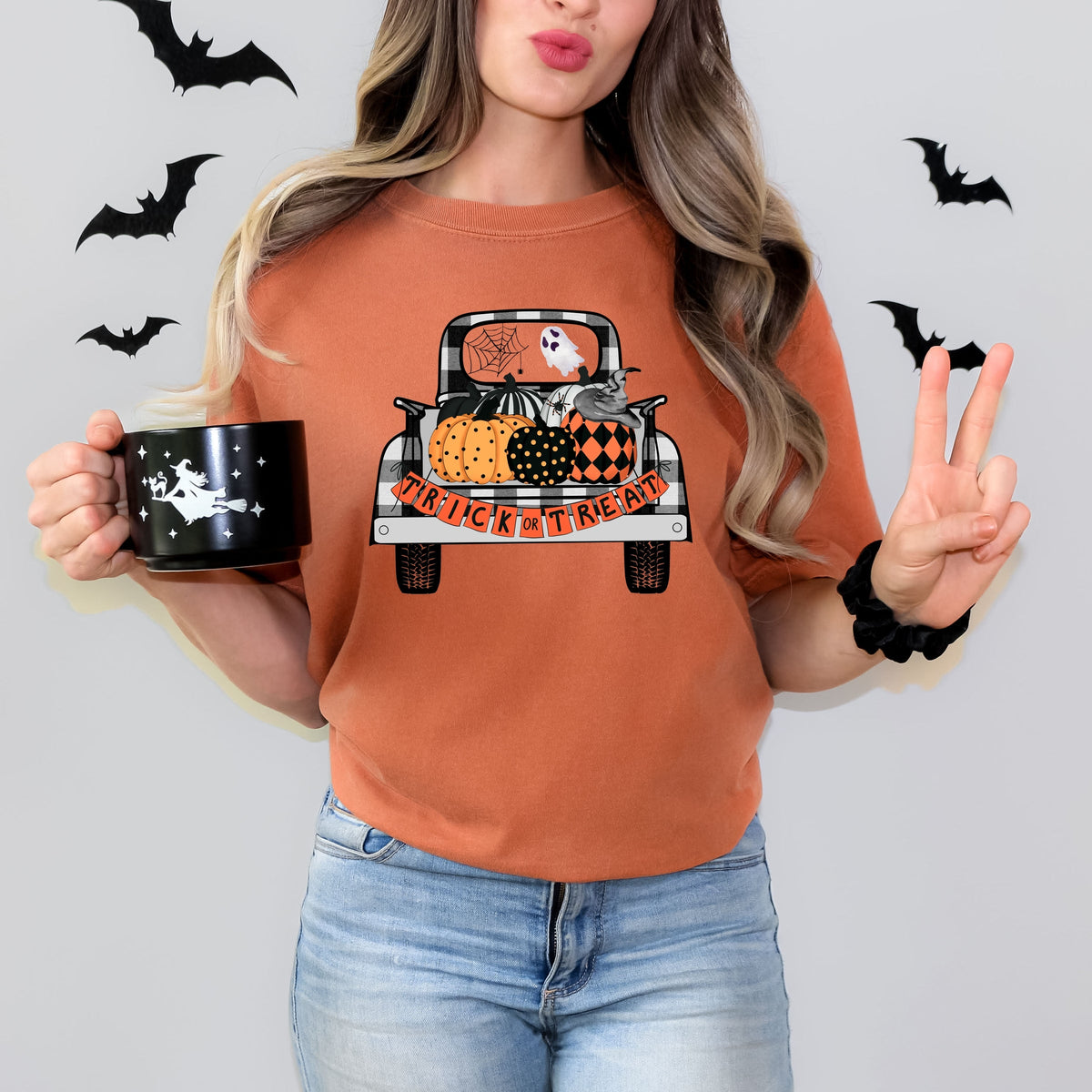 Trick Or Treat Truck - Women's Garment Dyed Graphic T-Shirt