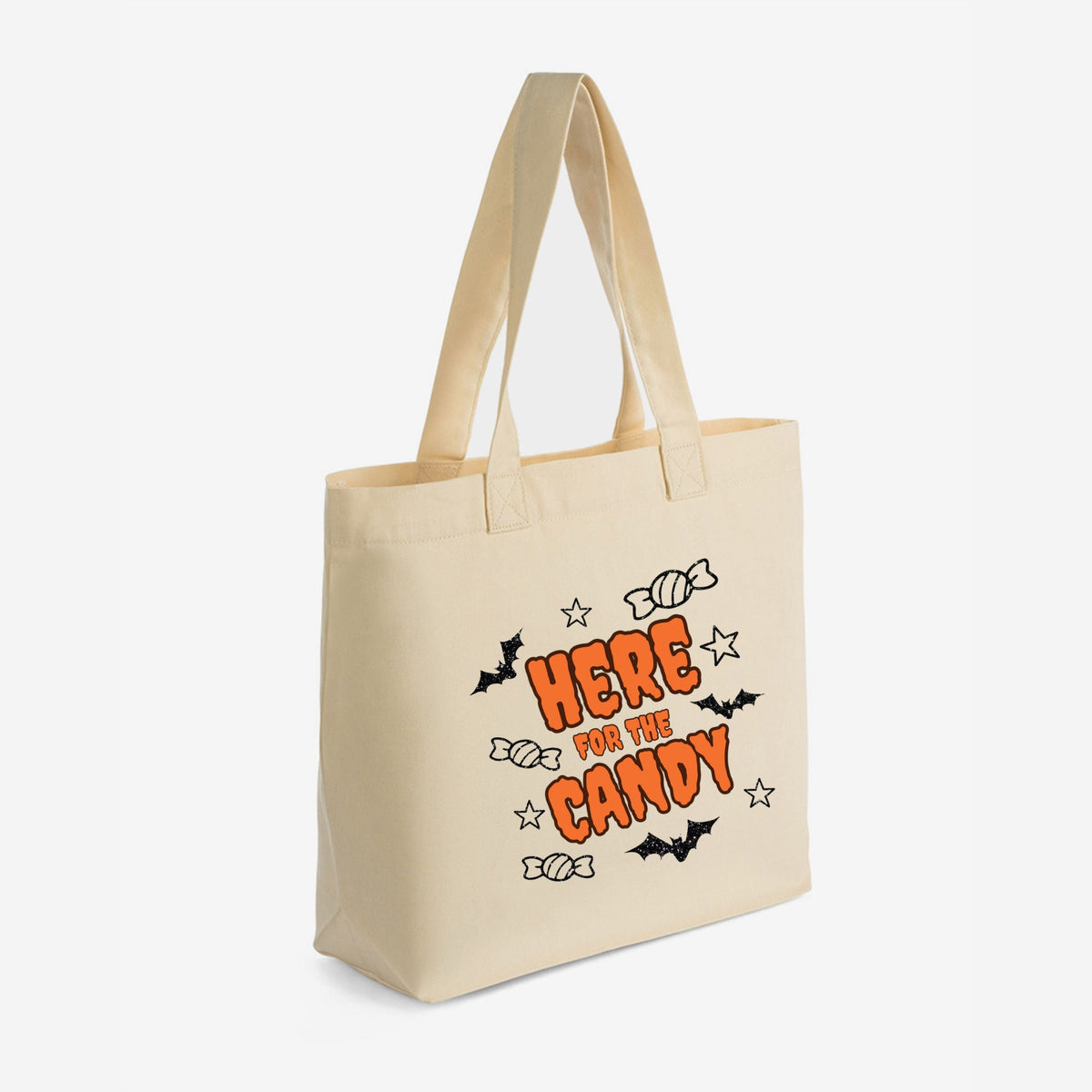 Here For The Candy Black Glitter  - Zippered Canvas Tote