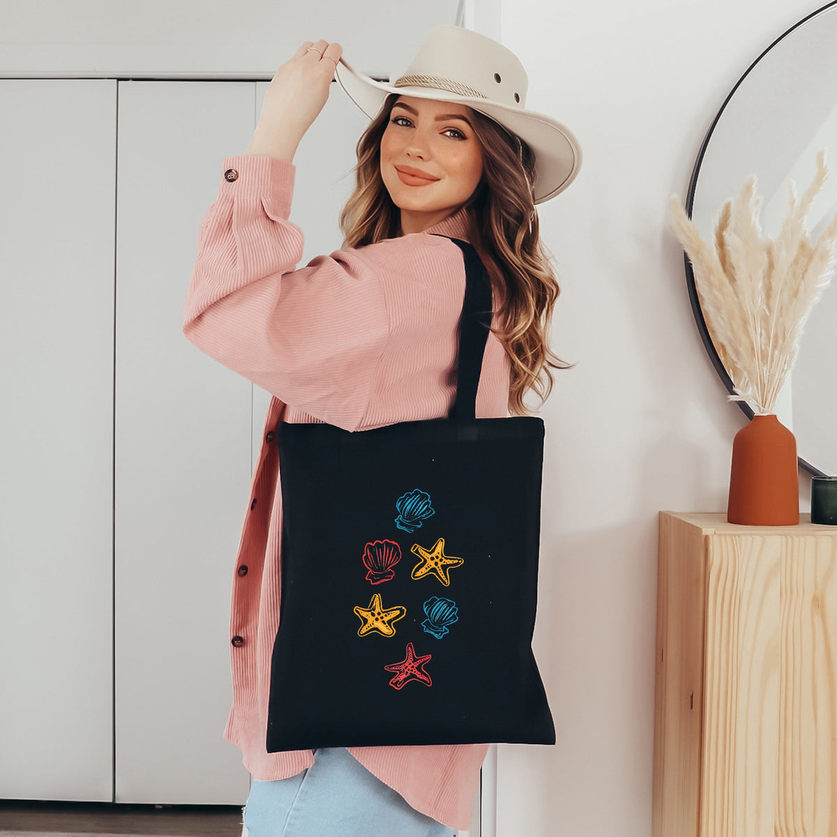 Colorful Shells and Starfish - Canvas Tote