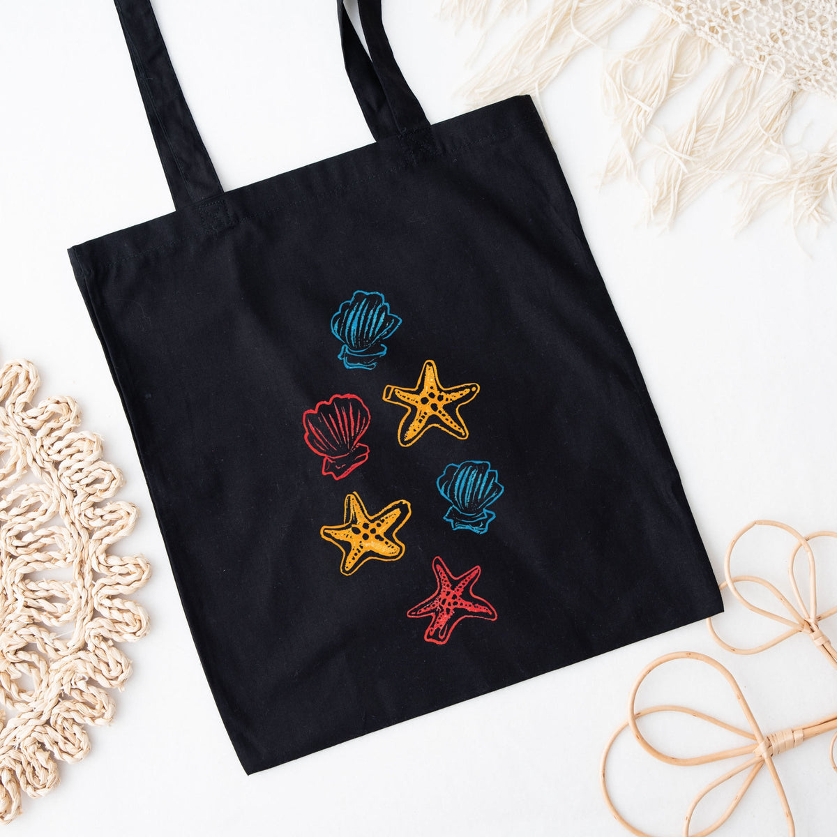Colorful Shells and Starfish - Canvas Tote