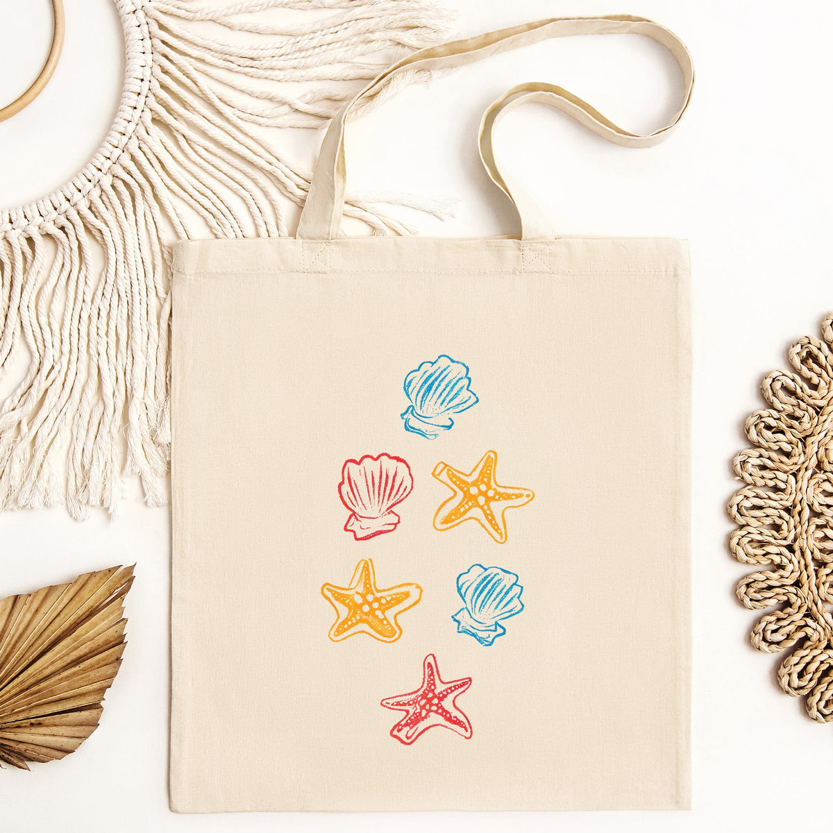 Colorful Shells and Starfish - Canvas Tote