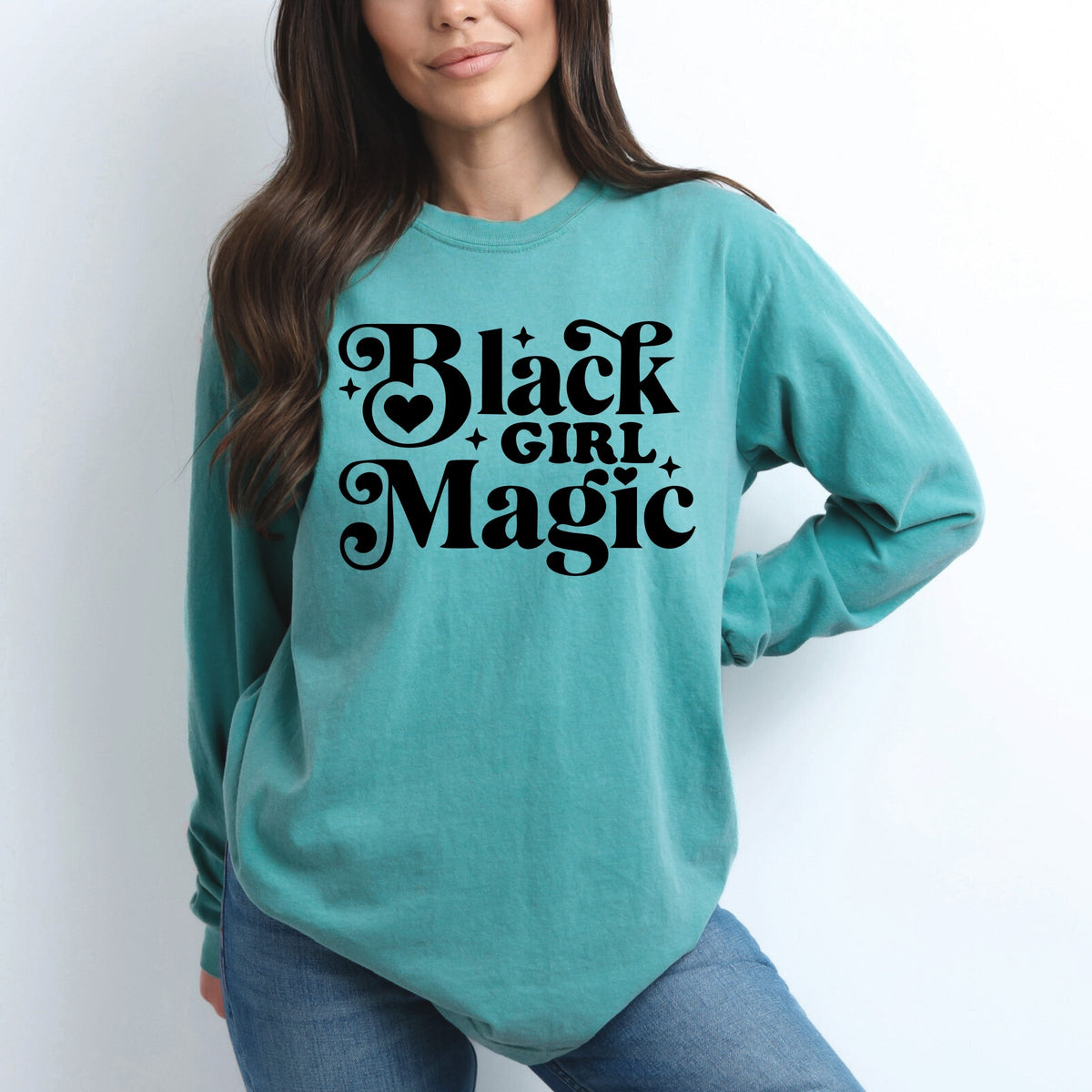 Black Girl Magic - Women's Garment Dyed Long Sleeve Graphic T-Shirt