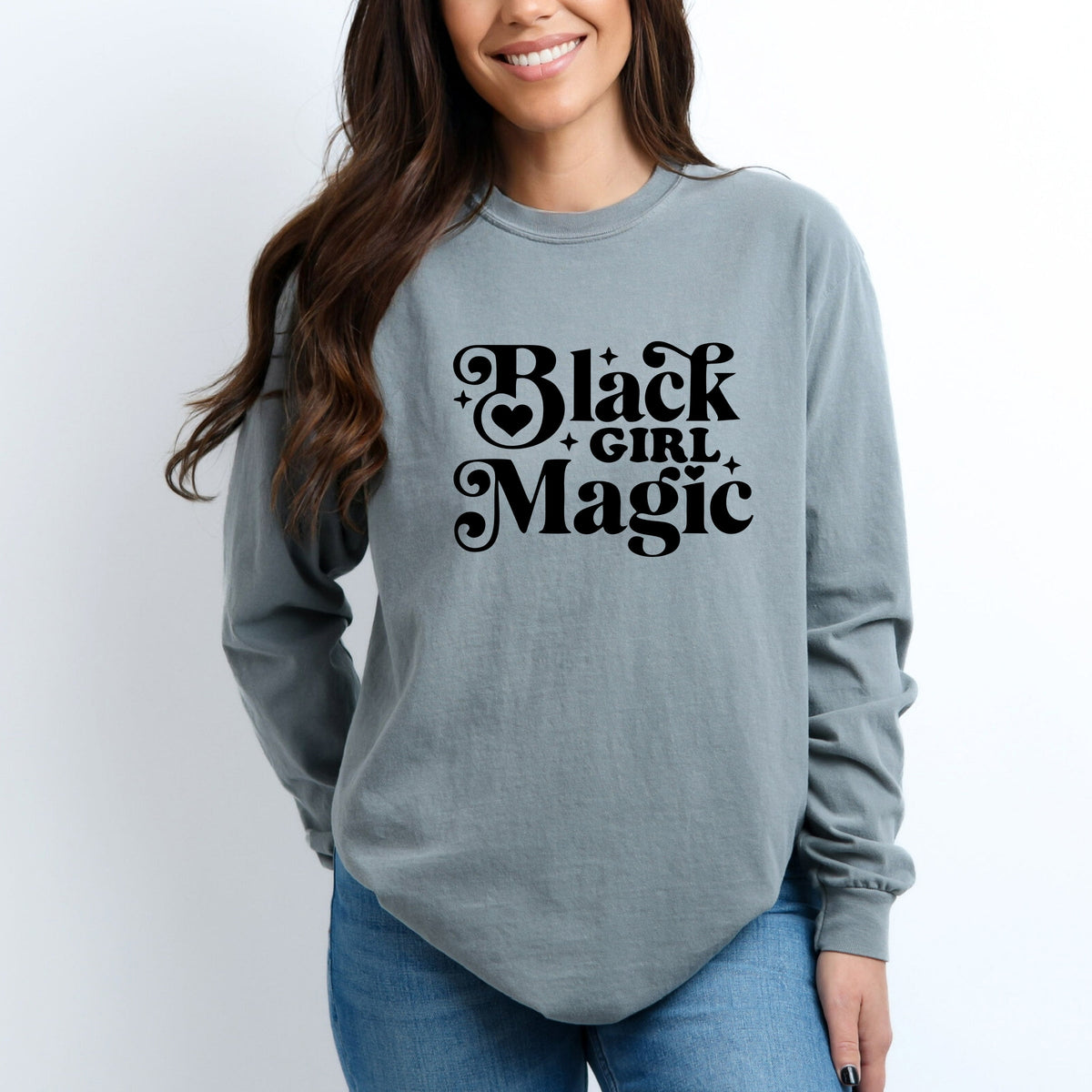 Black Girl Magic - Women's Garment Dyed Long Sleeve Graphic T-Shirt