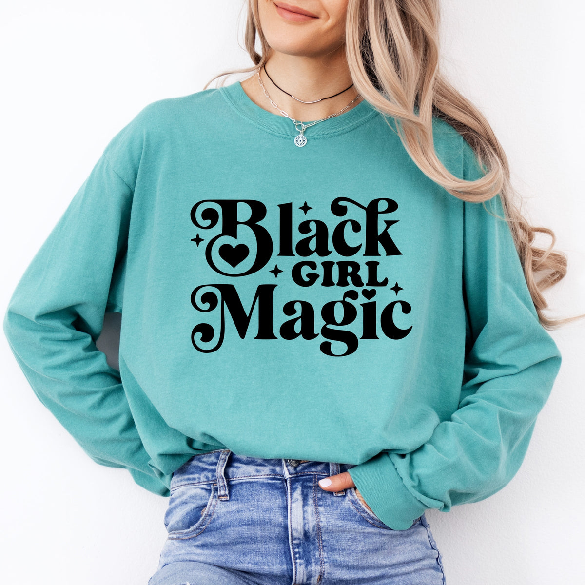 Black Girl Magic - Women's Garment Dyed Long Sleeve Graphic T-Shirt
