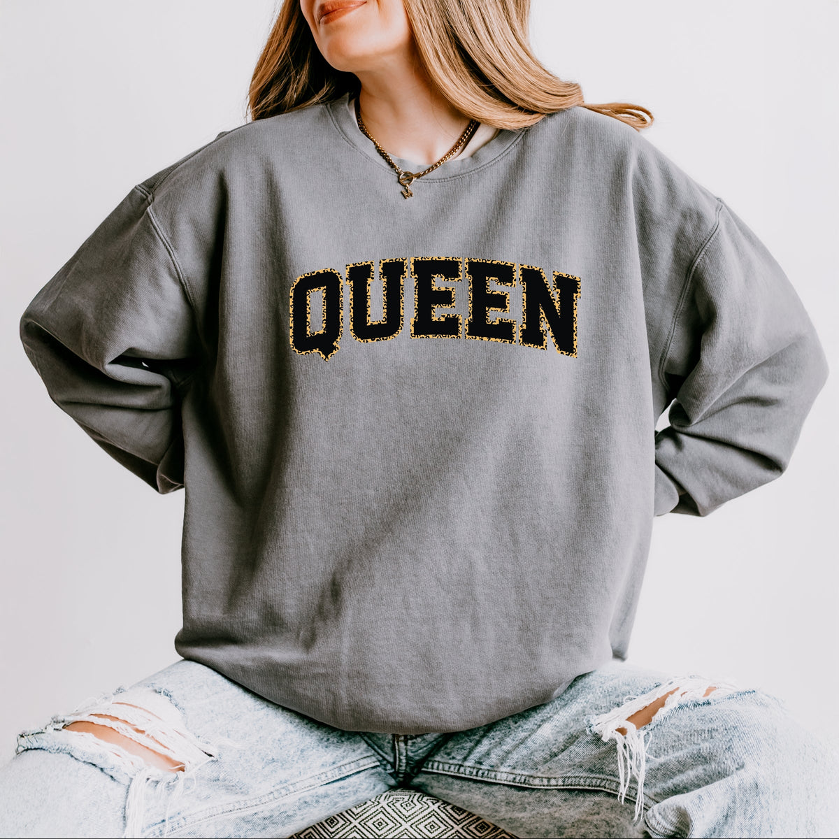 Queen Leopard Print - Women's Lightweight Garment Dyed Sweatshirt