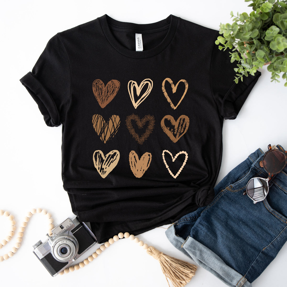Brown Hearts Collage - Women's Short Sleeve Graphic T-Shirt