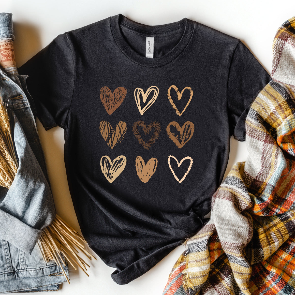 Brown Hearts Collage - Women's Short Sleeve Graphic T-Shirt