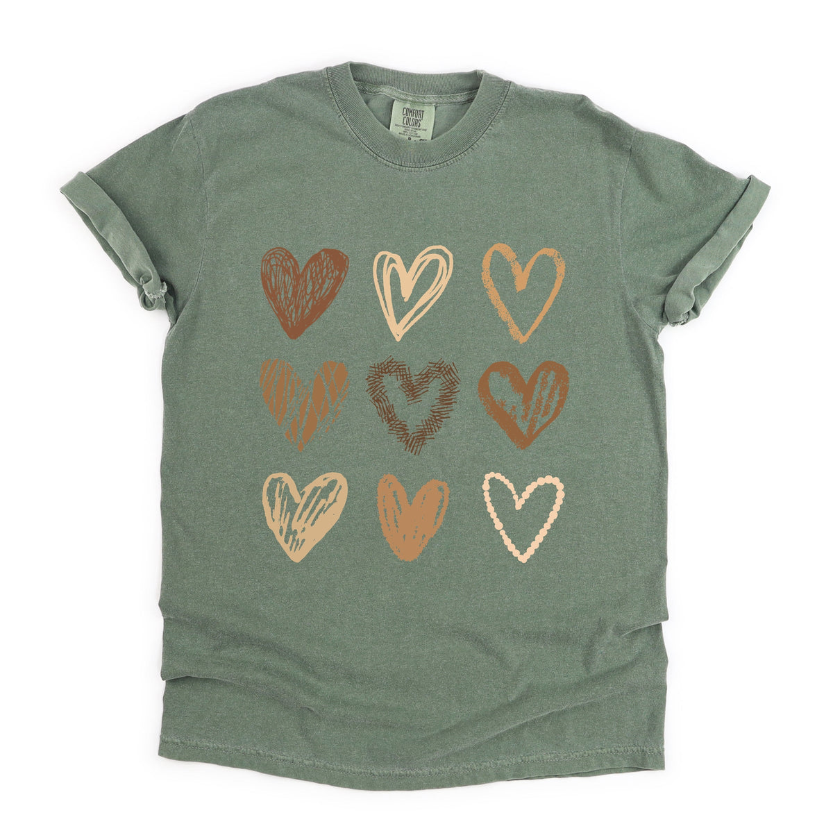 Brown Hearts Collage - Women's Garment Dyed Graphic T-Shirt
