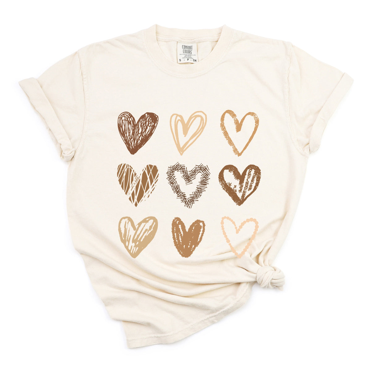 Brown Hearts Collage - Women's Garment Dyed Graphic T-Shirt