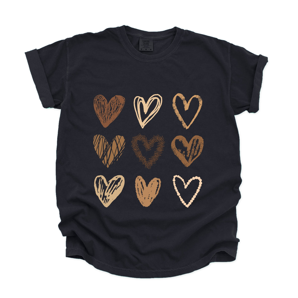 Brown Hearts Collage - Women's Garment Dyed Graphic T-Shirt