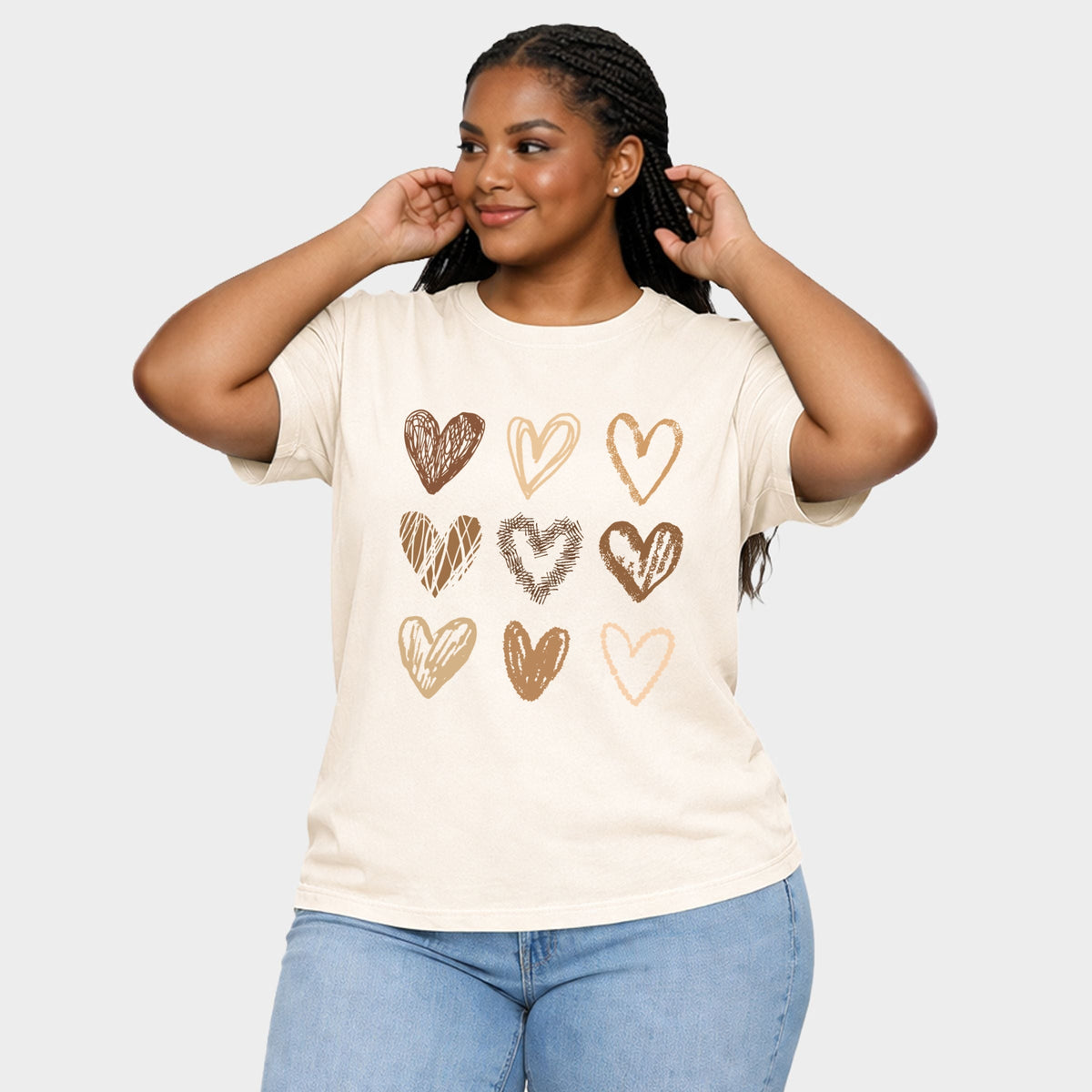 Brown Hearts Collage - Women's Plus Sized Garment Dyed Graphic T-Shirt