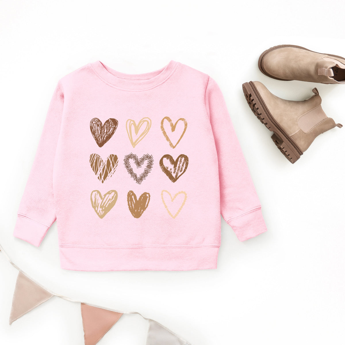Brown Hearts Collage - Youth Graphic Sweatshirt
