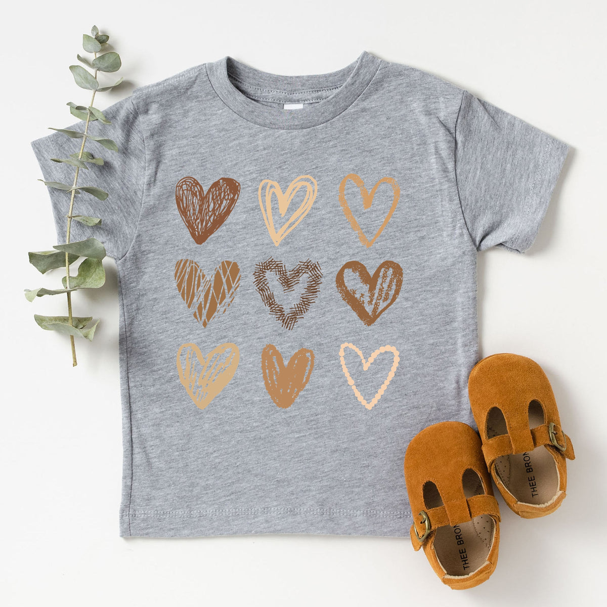 Brown Hearts Collage - Toddler Short Sleeve Graphic T-Shirt